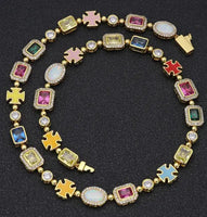 Gold-Plated Hip-Hop Gemstone Necklace